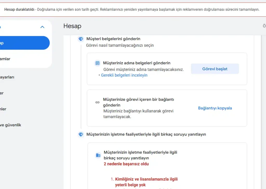 google ads reklam veren doğrulaması